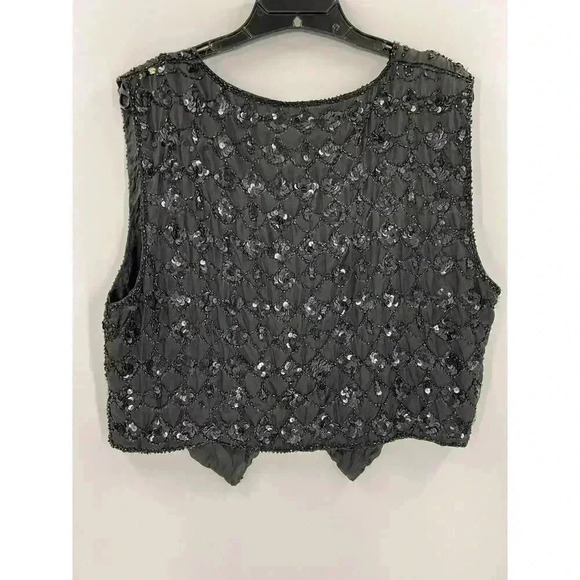 Vintage Cotton Zone Black Sequin Vest 100% Silk Size MEDIUM Snaz Up an Outfit - Picture 6 of 9
